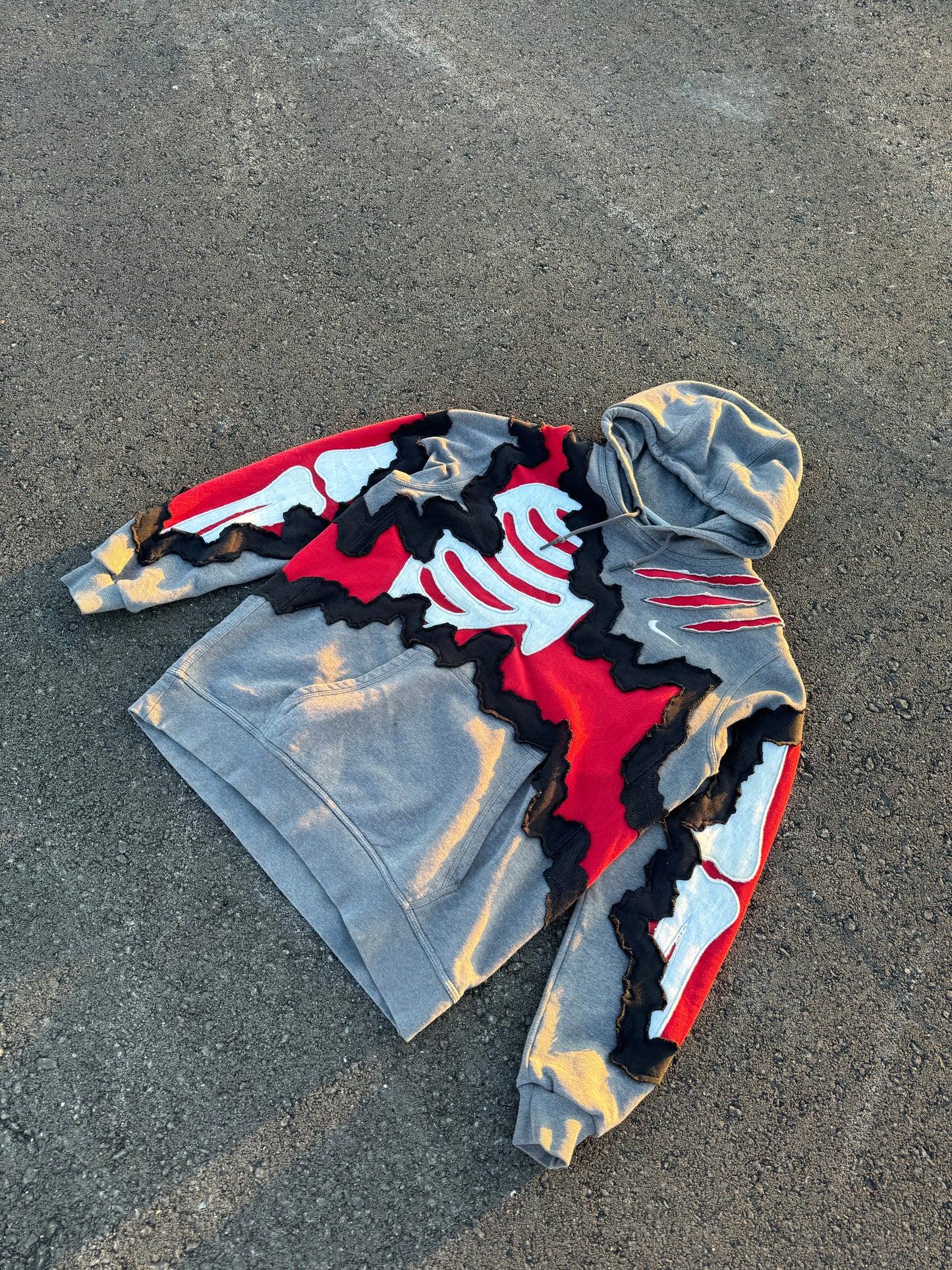 Grey/Red Claw Bones Hoodie Size Large (L)