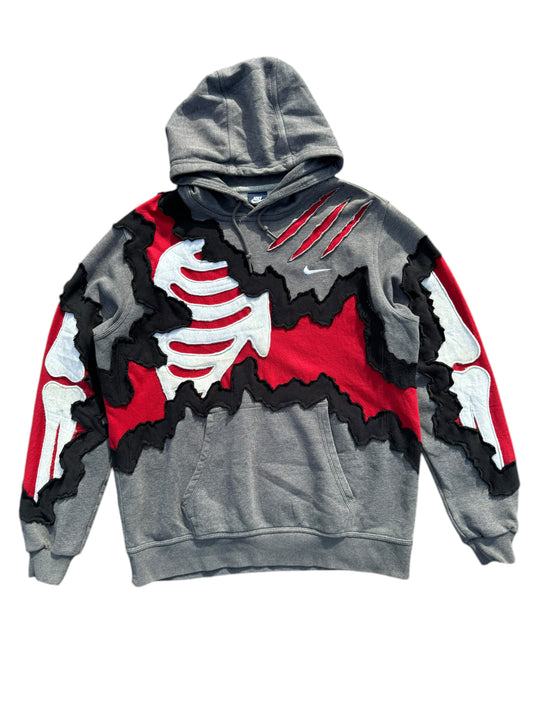 Grey/Red Claw Bones Hoodie Size Large (L)