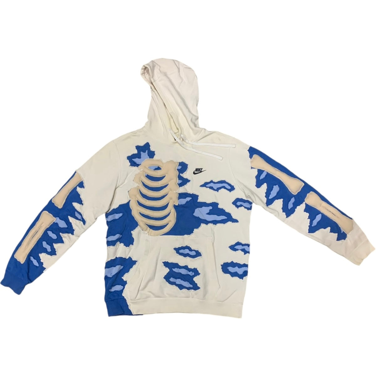 White/Blue Bones Hoodie Size Large (L)