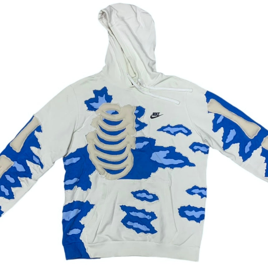 White/Blue Bones Hoodie Size Large (L)